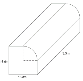 Figuren er "nesten" et rett, firkantet prisme der grunnflata er et kvadrat med sidelengde 16 dm, og der høyden er 3,3 m. Men: Det ene "kvartprismet" er fjernet og erstattet med en kvartsylinder.